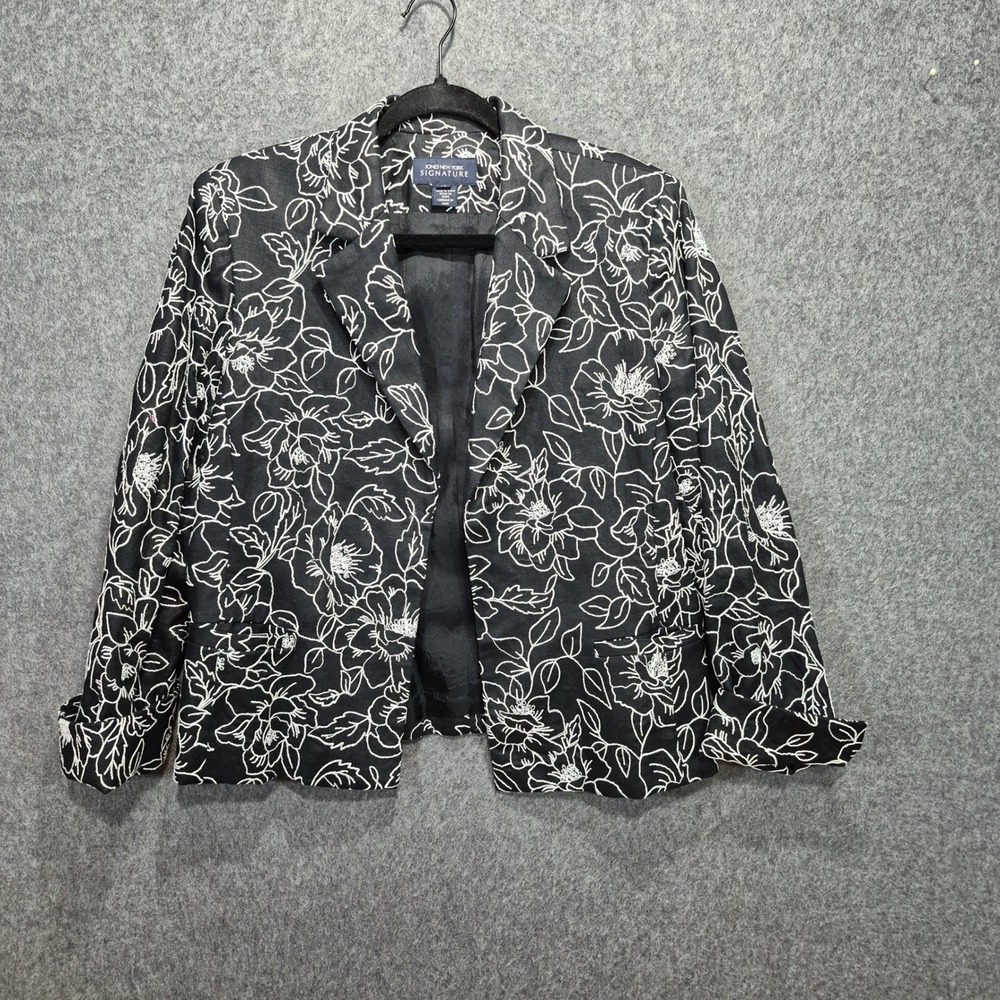 Vtg 90s Jones New York Signature Blazer Sz 14 Embroidered Floral 100% Linen